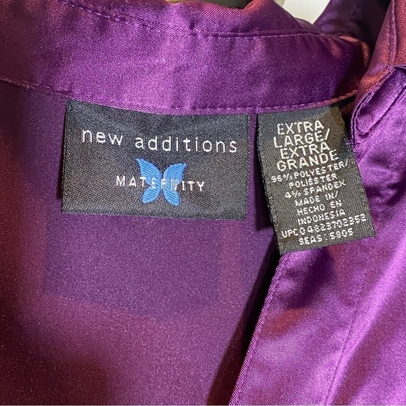 New Additions Maternity XL purple tie back 3/4 sleeve V neck side zipper blouse - Picture 6 of 6